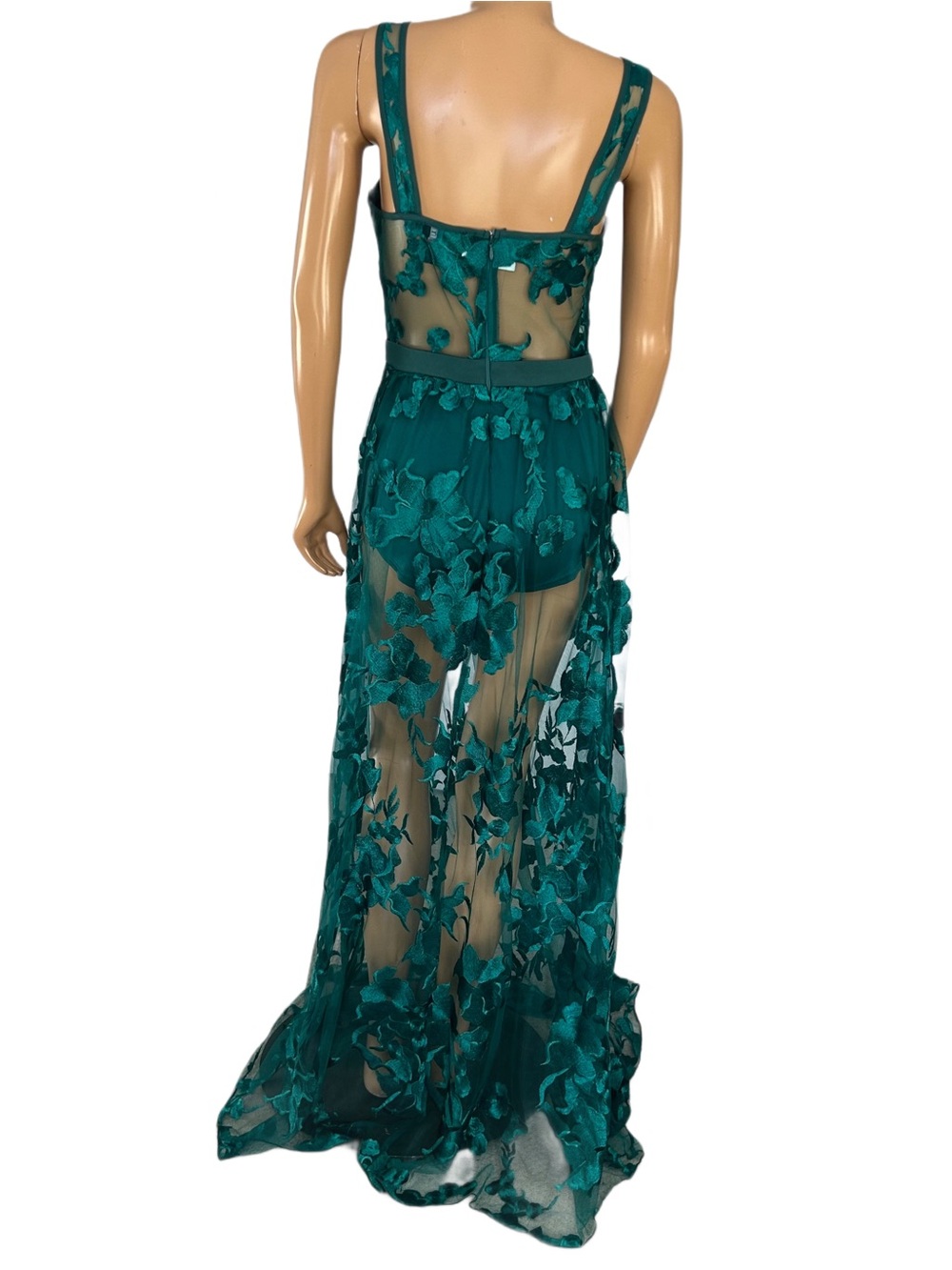 NWT Blithe Emerald Mesh Floral Evening Dress - Picture 6 of 9